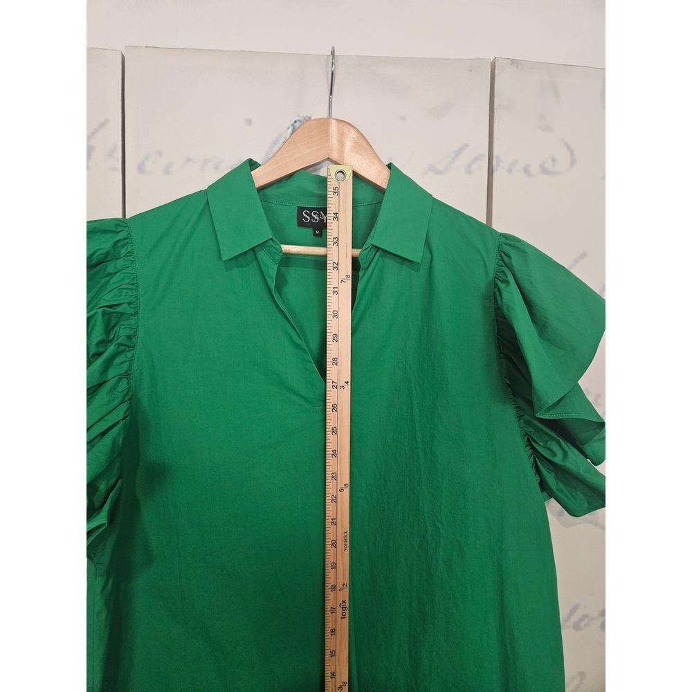 SSYS The Label Green Ruffle Butterfly Sleeve Cotton Poplin Mini Dress Tunic M - Picture 6 of 7